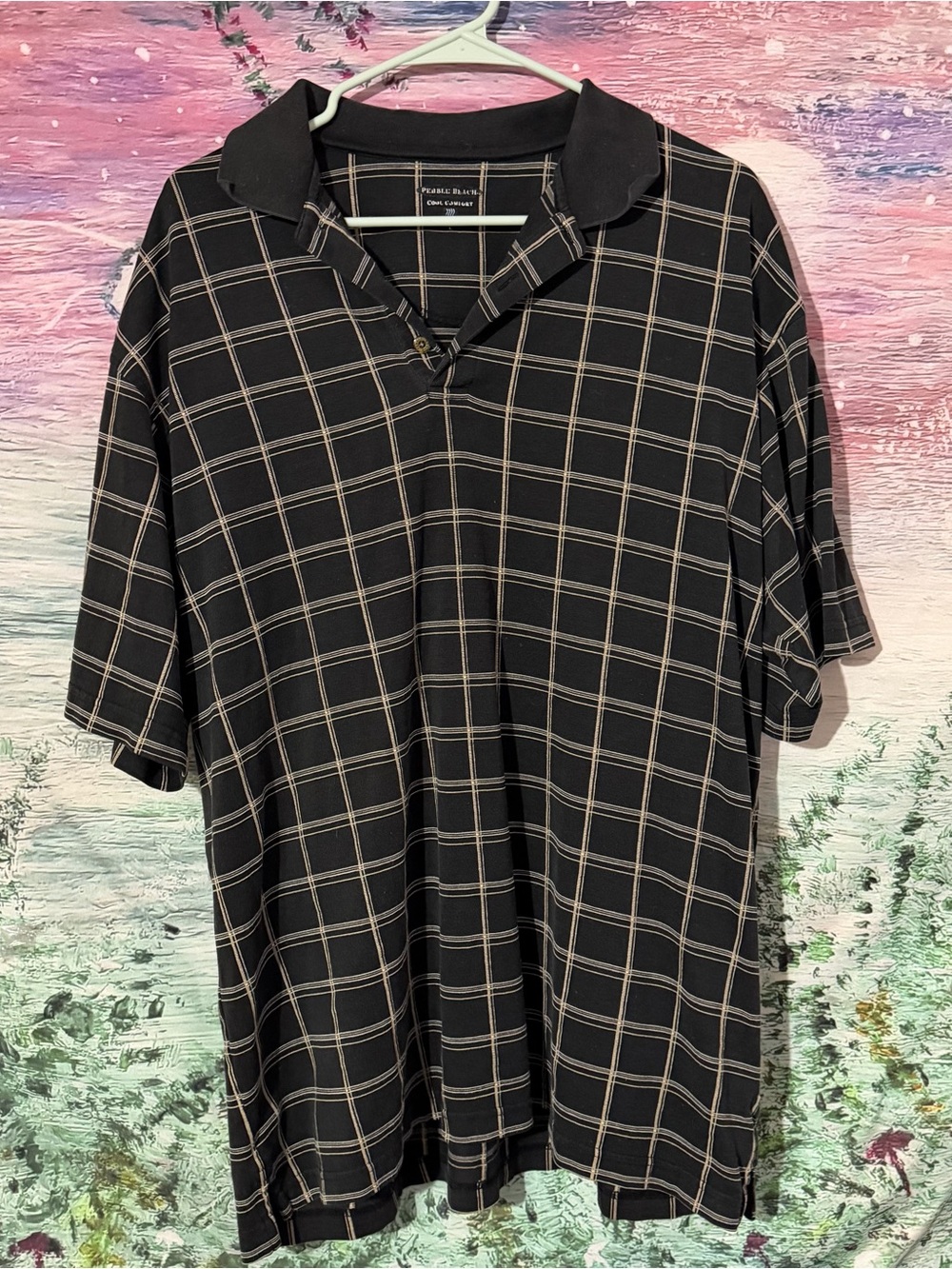 Black Plaid Short-Sleeve Polo Shirt